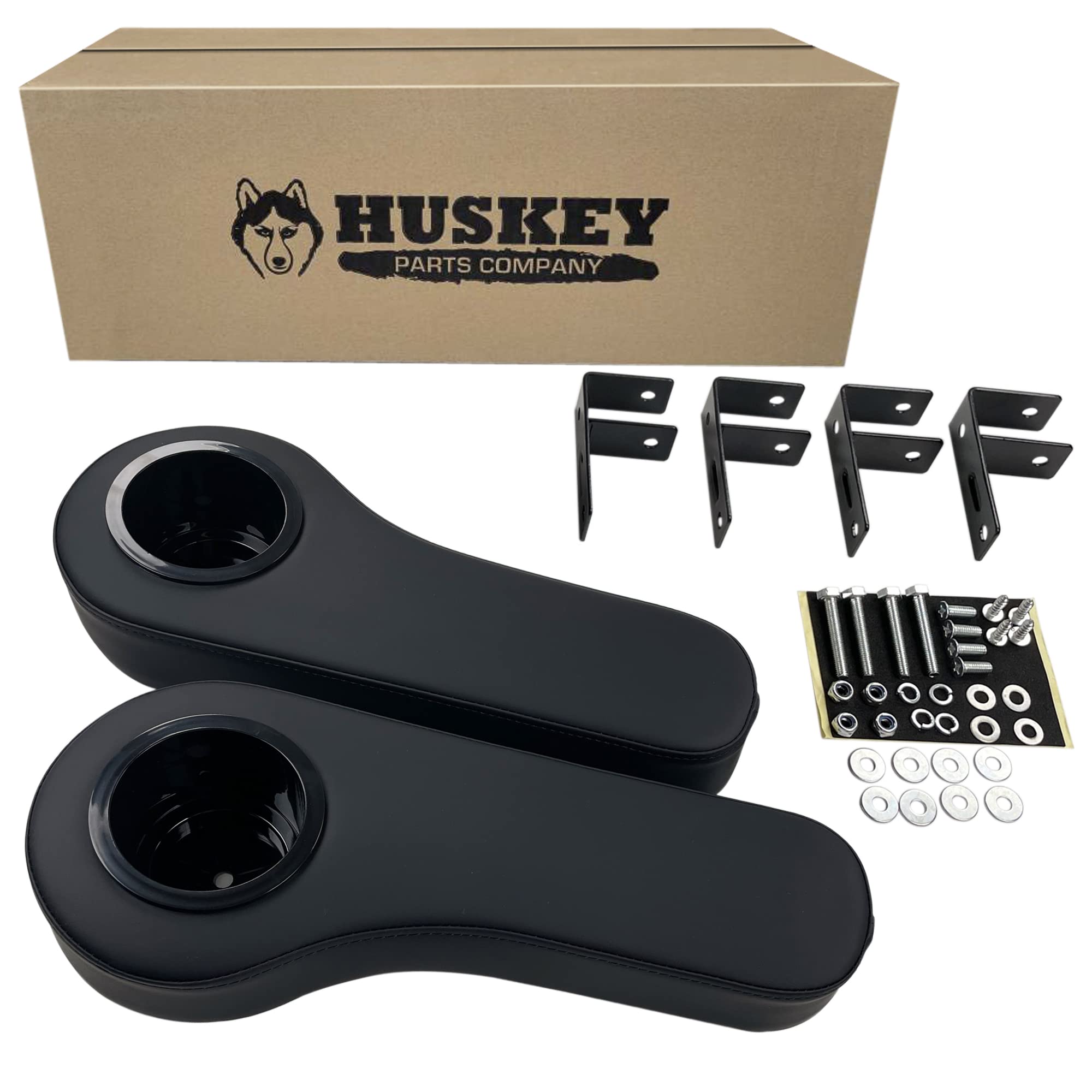 Huskey Parts Company Set Of (2) Rear Seat Arm-Rest Black Cushion With Cup Holder (Universal Fit)