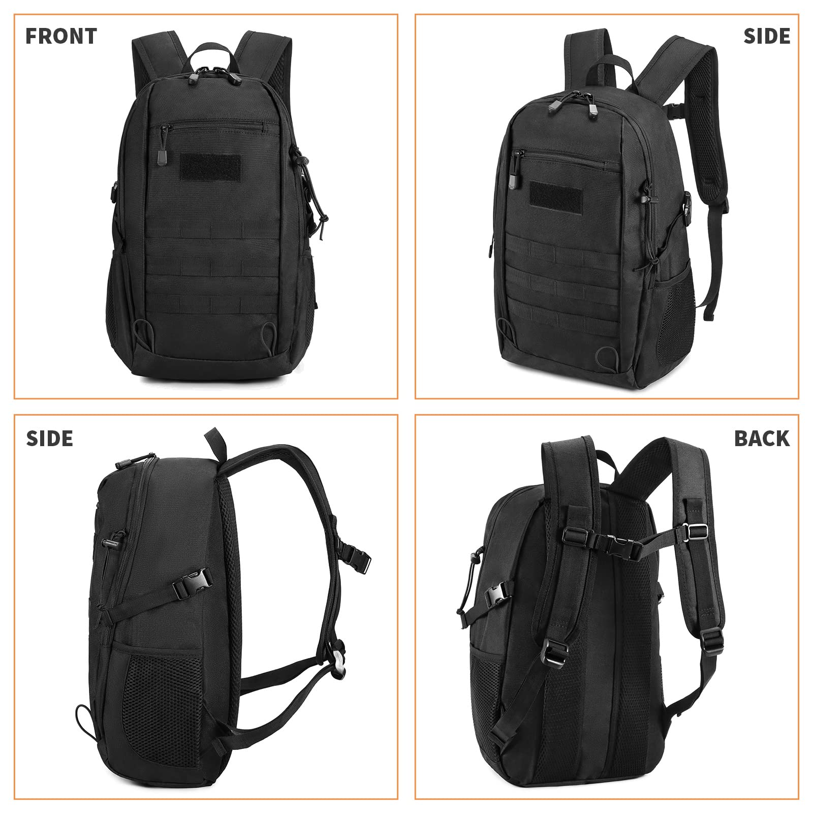 Huntvp 20L Daypack Military Molle Backpack Rucksack Gear Tactical Assault Pack Bag For Hunting Camping Trekking (20L-Black)
