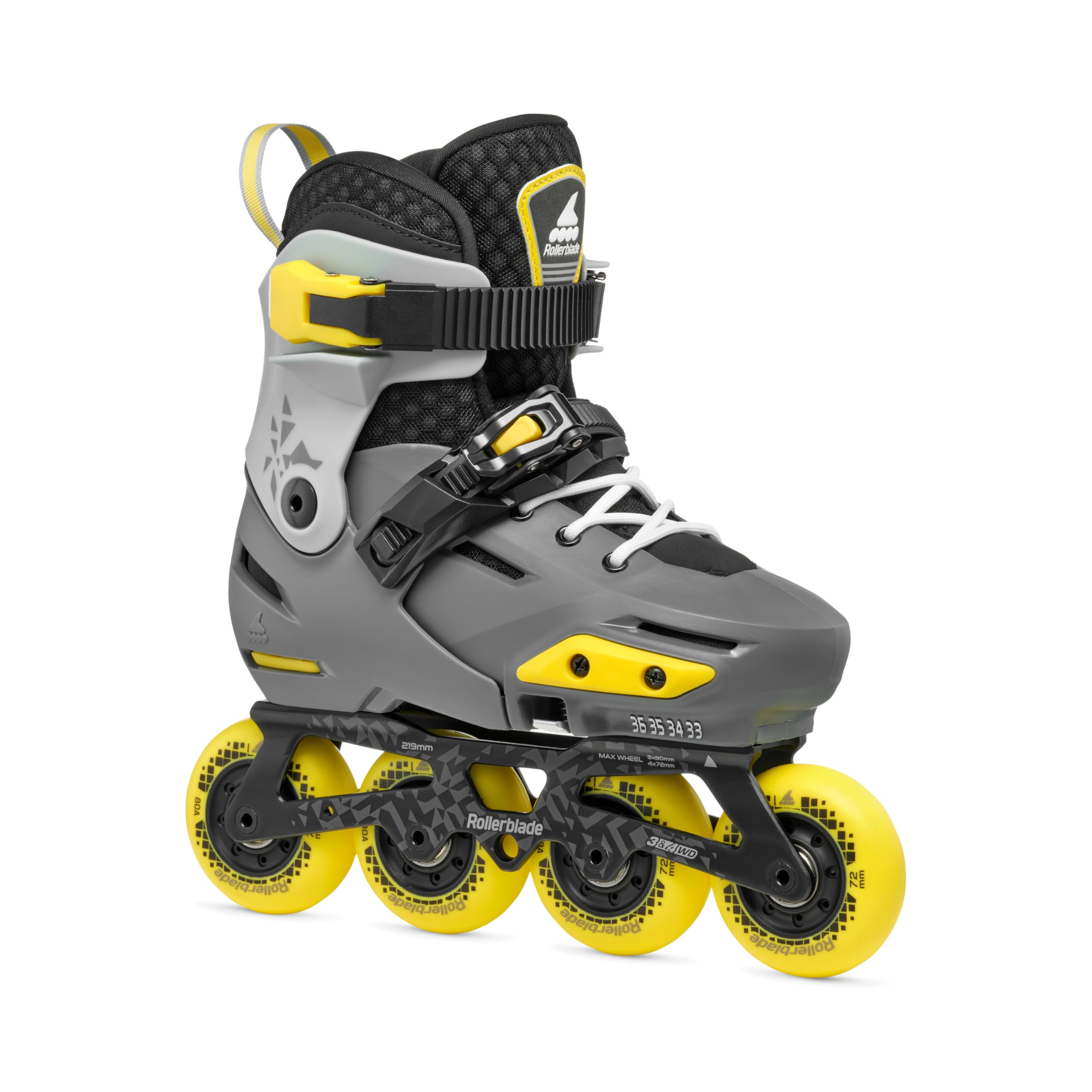 Rollerblade Apex Junior Adjustable Fitness Inline Skate, Charcoal & Yellow