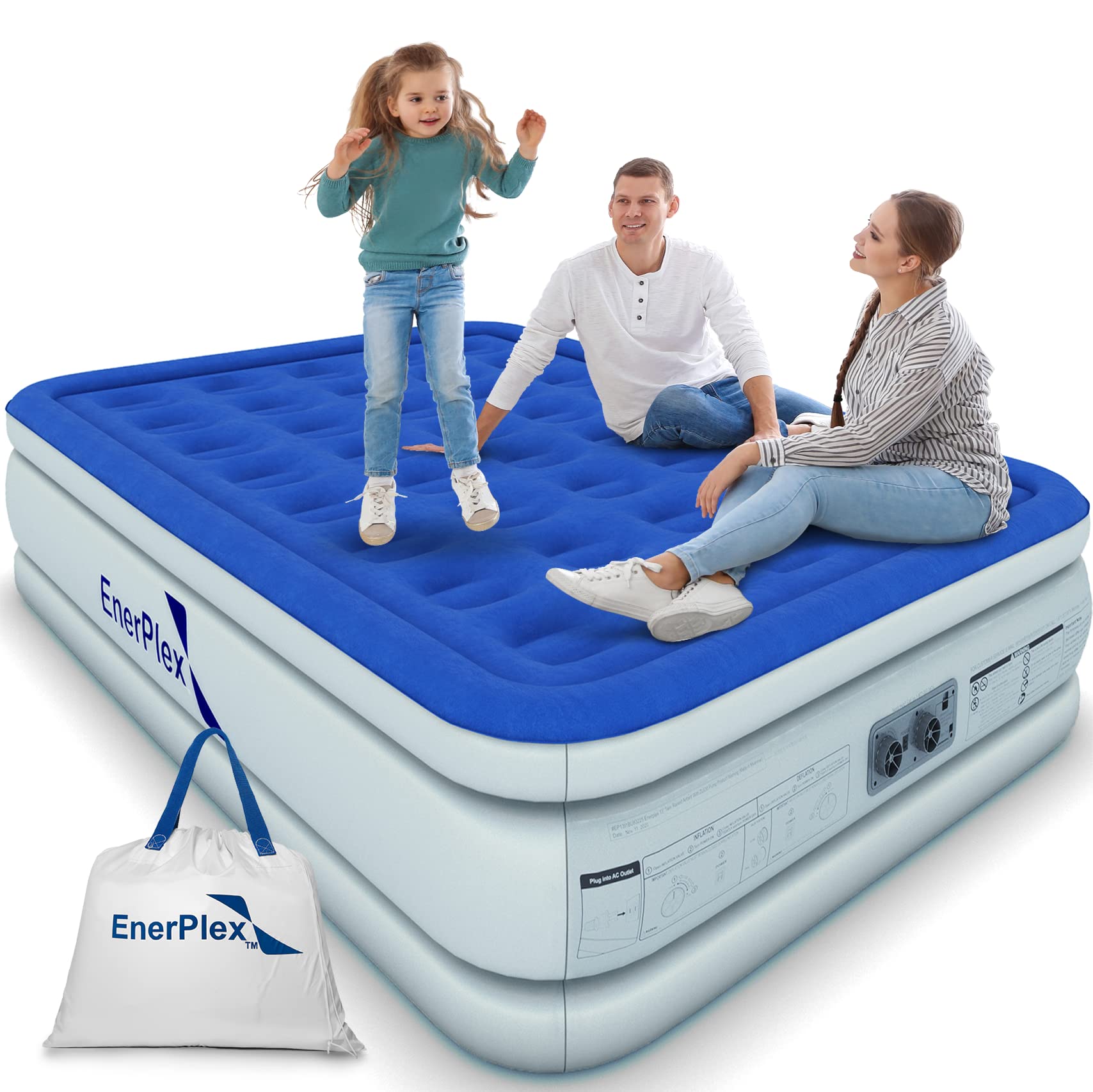 EnerPlex King Air Mattress with Built-in Pump - 18 Inch Double Height Inflatable Mattress for Camping, Home & Portable Travel - 