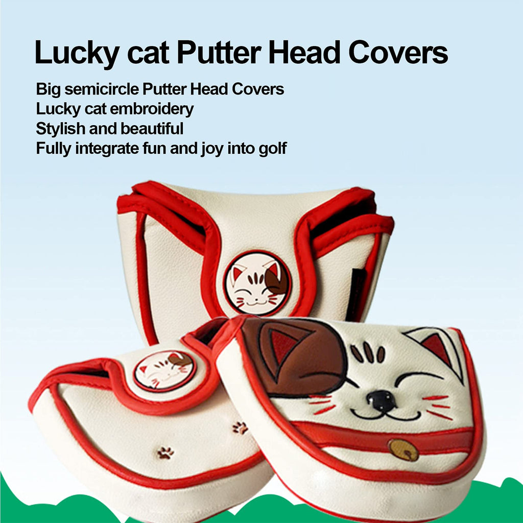 Keenso Golf Center Shaft Putter Cover, Lucky Cat Waterproof Golf Mallet Head Cover Club Center Putter Headcover Guard Protector