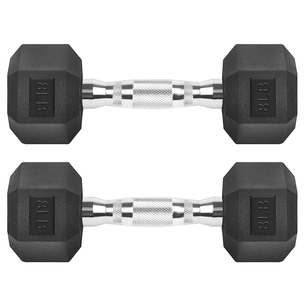 Hex Dumbbells Rubber Coated Cast Iron Hex Black Dumbbell Free Weights For Exercises 8 Pounds/Pair
