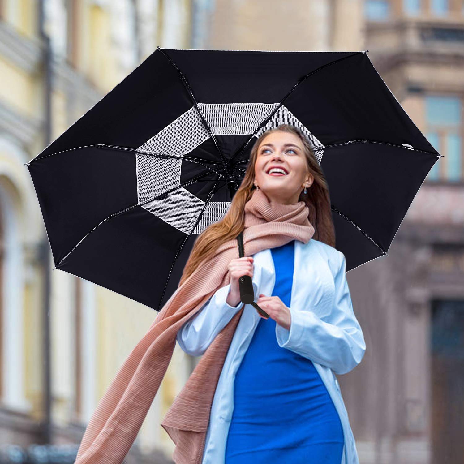 G4Free Upf 50+ Uv Protection Travel Umbrella 46 Inch Windproof Silver Coating Sun Blocking Umbrella (Silver/Black)
