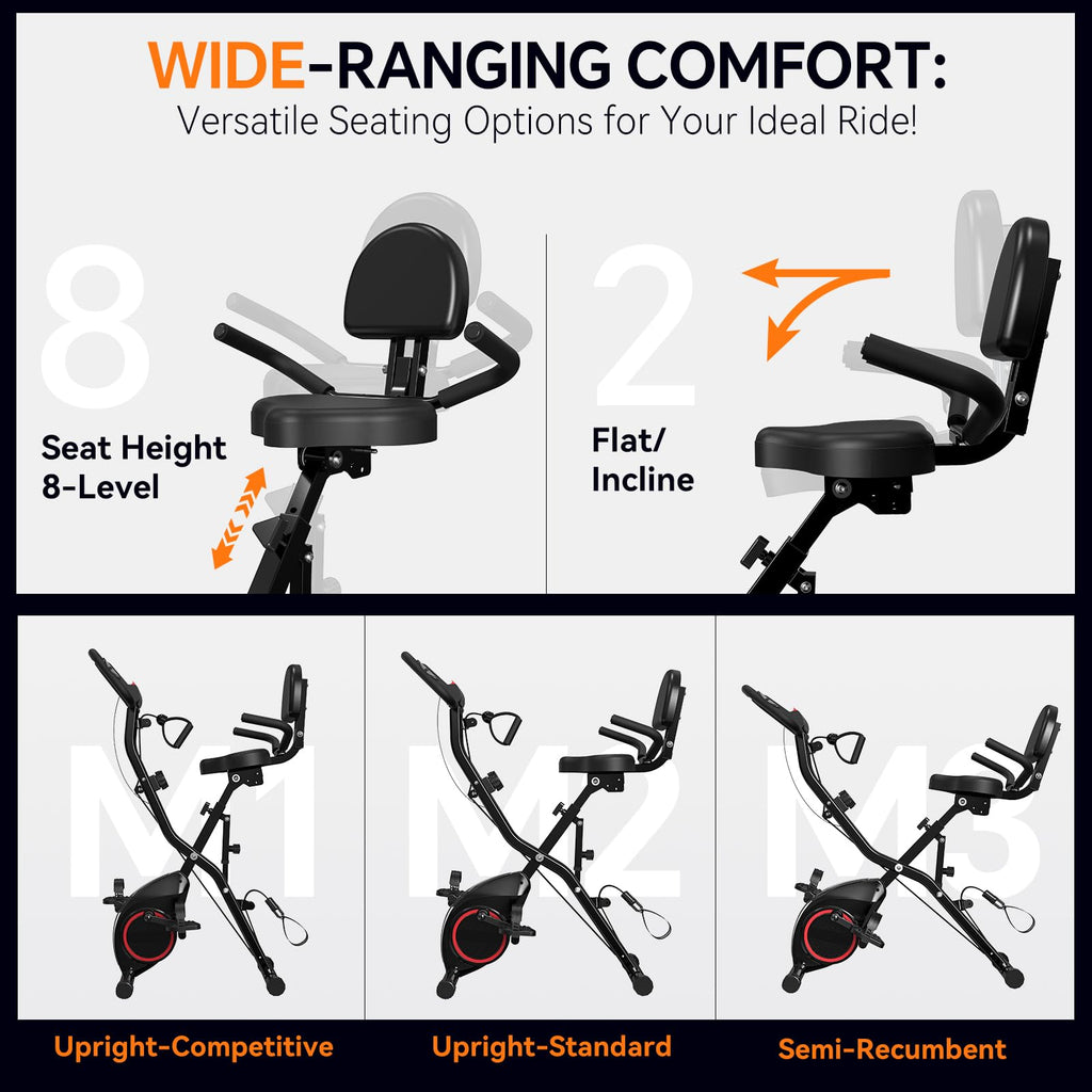 Foldable Exercise Bike Stationary Bikes for Home, 5 IN 1 Indoor Workout Bike, with 16-Level Quiet Magnetic Resistance, 6.6 LBS F