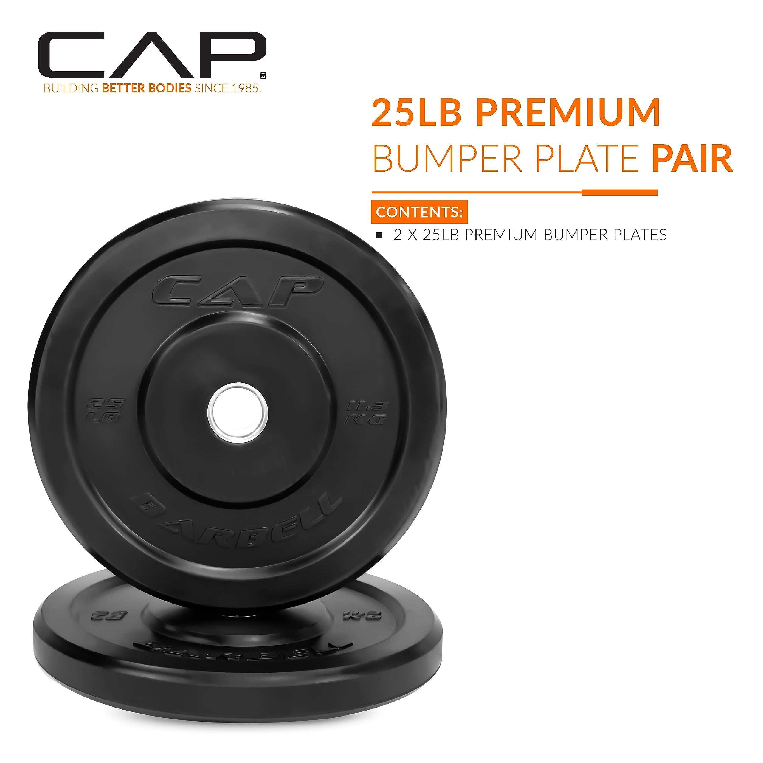 Cap Barbell Better Olympic Bumper Plate Set, Black, 25 Lb Pair
