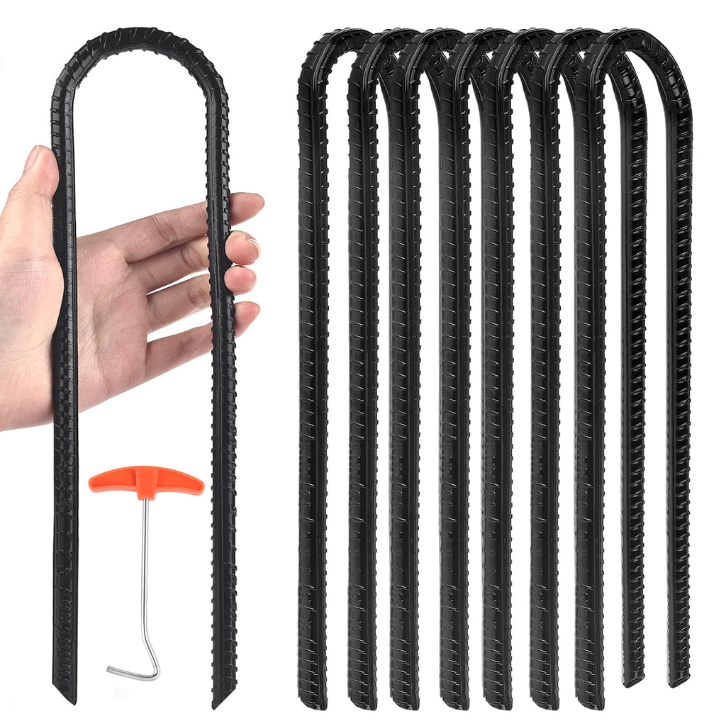 Trampoline Ground Wind Stakes Anchors High Wind Heavy Duty, 8 Pack 12 Inch U-Shaped Rebar Tent Stakes For Camping Tents, Soccer