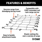 Curt 18201 65 X 38-Inch Elastic Cargo Net With Hooks For Roof Basket