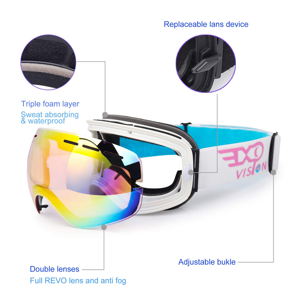 Exp Vision Ski Snowboard Goggles For Man Woman And Younth, Otg Snow Goggle Anti Fog Uv400 Protection Winter Outdoor Sports Goggl