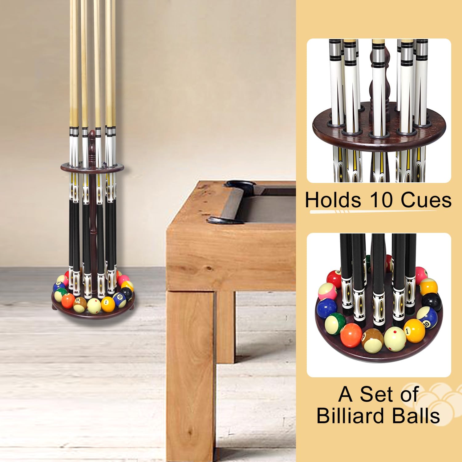Moyansuper Pool Stick Holder Billiard Cue Rack Holds 10 Sticks Floor Stand,Burgundy