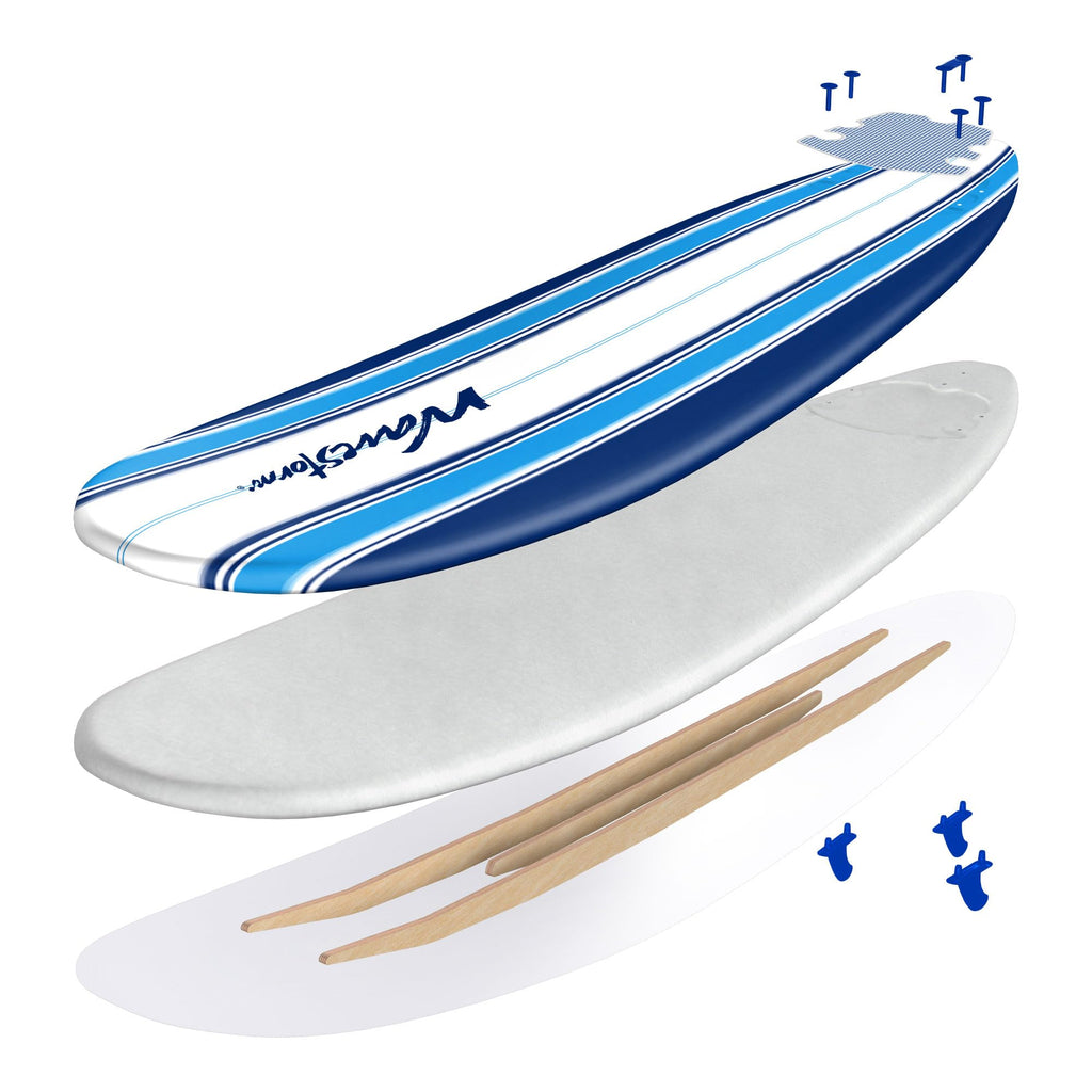 Wavestorm - Classic Soft Top Foam 7ft Surfboard Surfboard for Beginners and All Surfing Levels Complete Set Includes Leash and M