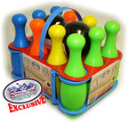 Matty'S Toy Stop 10 Pin Multi-Color Deluxe Plastic Bowling Set For Kids With Storage Rack - 12 Pieces Total (10 Pins & 2 Bowling