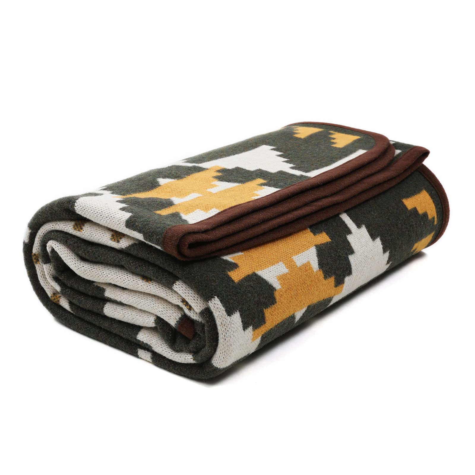 Acushla Merino Wool Camp Blanket - Warm Thick Washable Large Outdoor Camping Sleeping Throw Blanket All Weather Aztec Style 63''
