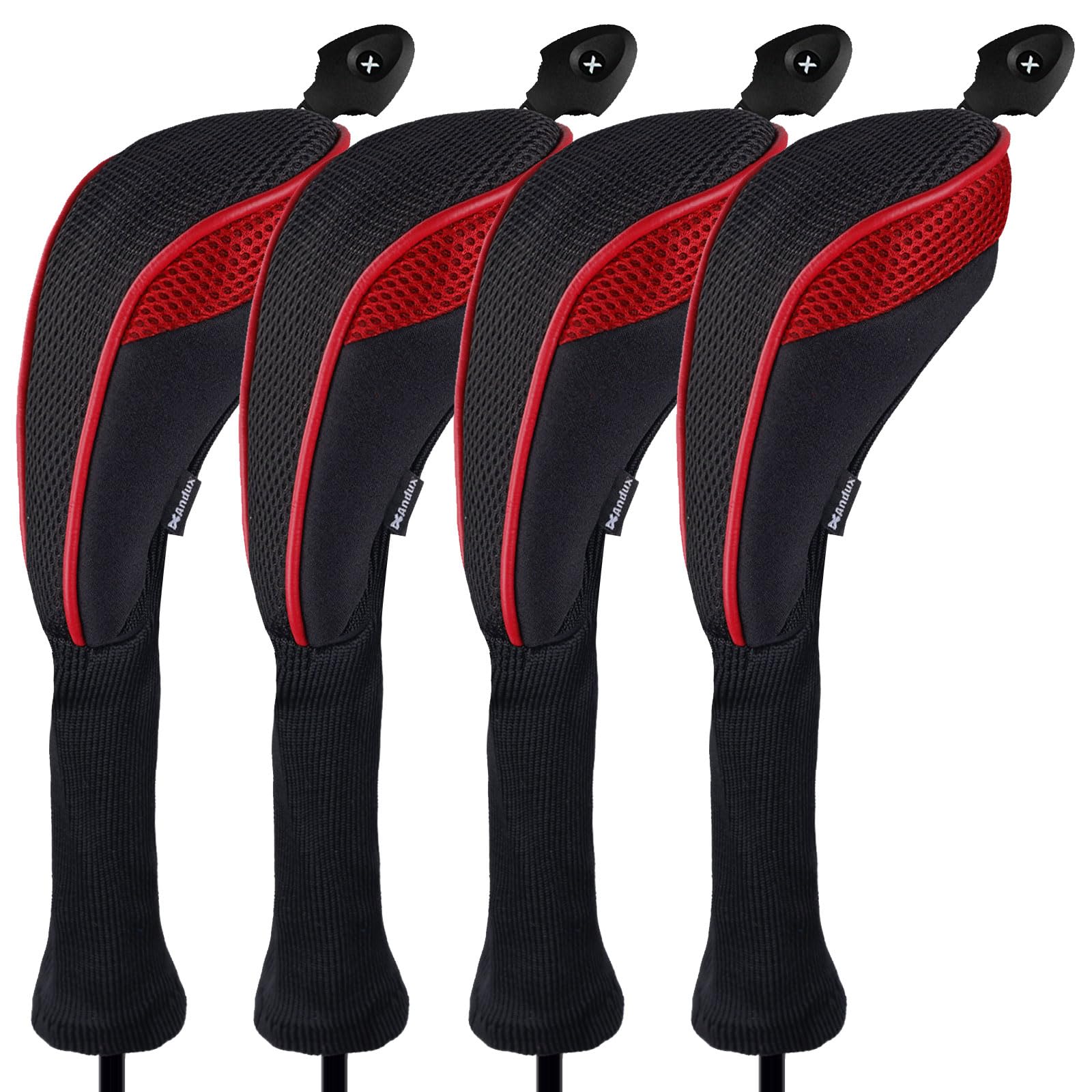 Andux 4 Pack Long Neck Golf Hybrid Club Head Covers Dial No. Tag Ctmt-01 Red