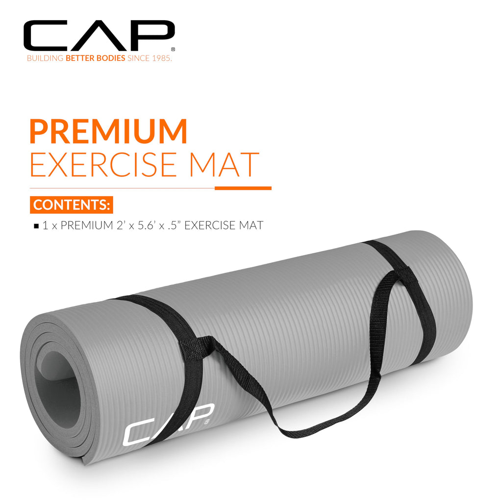 Cap Barbell High Density Exercise Mat With Strap, 68''X24'' 12Mm - Gray