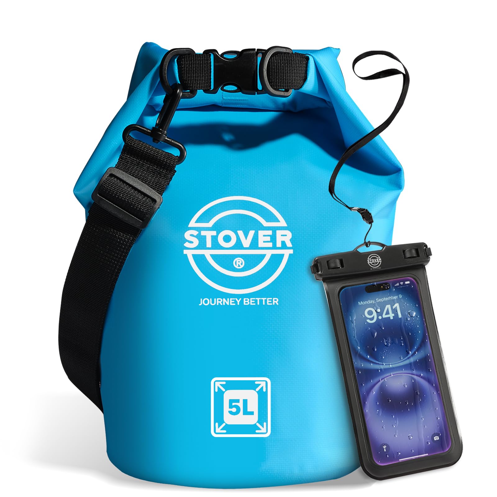 STOVER 5/10/25/30/40/55L Waterproof Dry Bag, Small Lightweight Roll Top Dry Bag Backpack w/Waterproof Phone Case, Kayaking, Trav