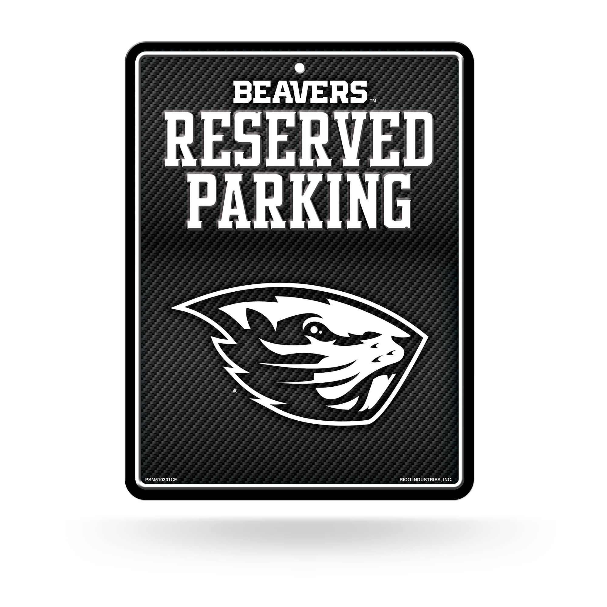 Rico Industries NCAA Oregon State Beavers Metal Parking Sign 8.5 x 11 Carbon Fiber Metal Parking Sign - Great for Man Cave, Bed 