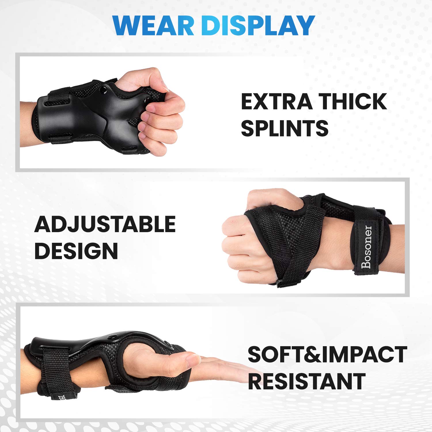 Wrist Guard, Bosoner Wrist Guards For Roller Skating, Skateboarding, Wristsavers Brace Protective Gear For Adults/Kids/Youth (1