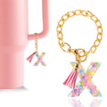 Letter Charm Accessories for Stanley Cup 1 PCS Cute Initial Keychain Handle Charm for Stanley Tumbler for Women Pink Letter X