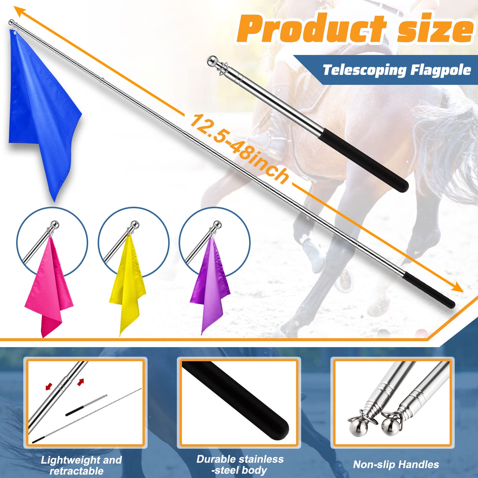 Equestrian Training Flag 4 Pieces Equestrian Training Equipment Equestrian Nylon Flag Without Flagpole(Yellow, Pink, Purple, Dar