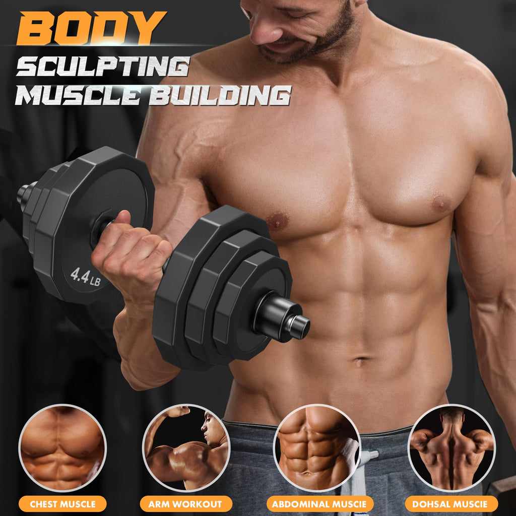 Kiss Gold Dumbbells Set, Adjustable Weights Dumbbell 22Lb/44Lb/66Lb With Solid Steel, Barbell Free Weight Set With Connector Wor