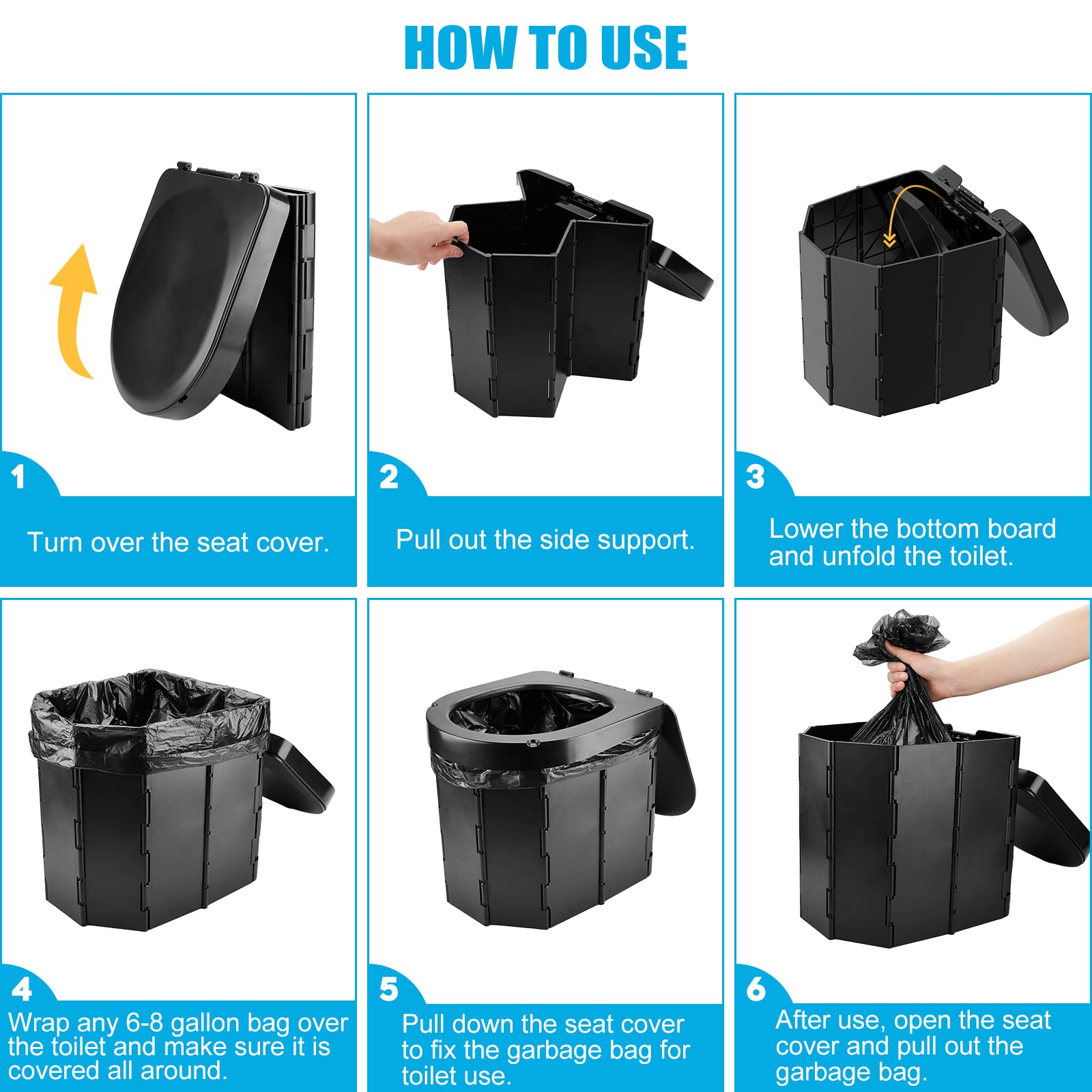 Portable Camping Toilet, Folding Toilet For Adults With Lid And Retractable Toilet Paper Holder,Waterproof Porta Potty With Carr