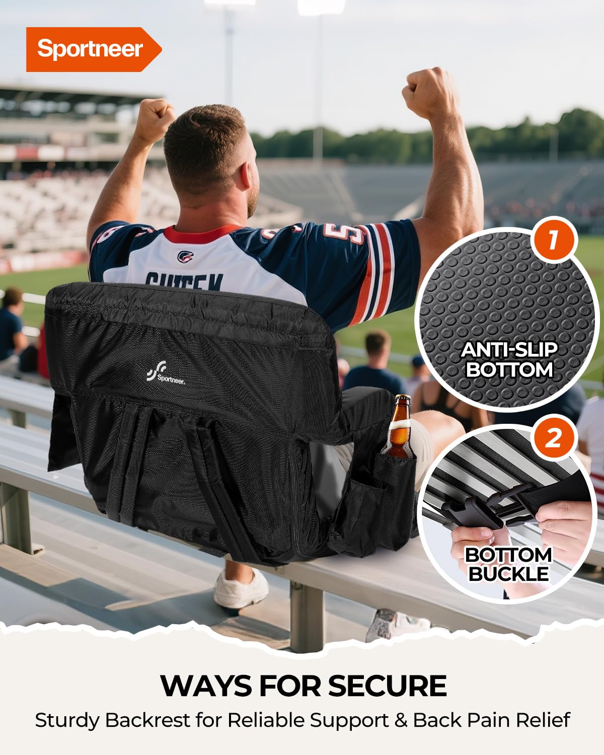 Sportneer Stadium Seats For Bleachers, Bleacher Chairs With Back And Cushion Bleacher Seats With Back Support Padded Stadium Cha