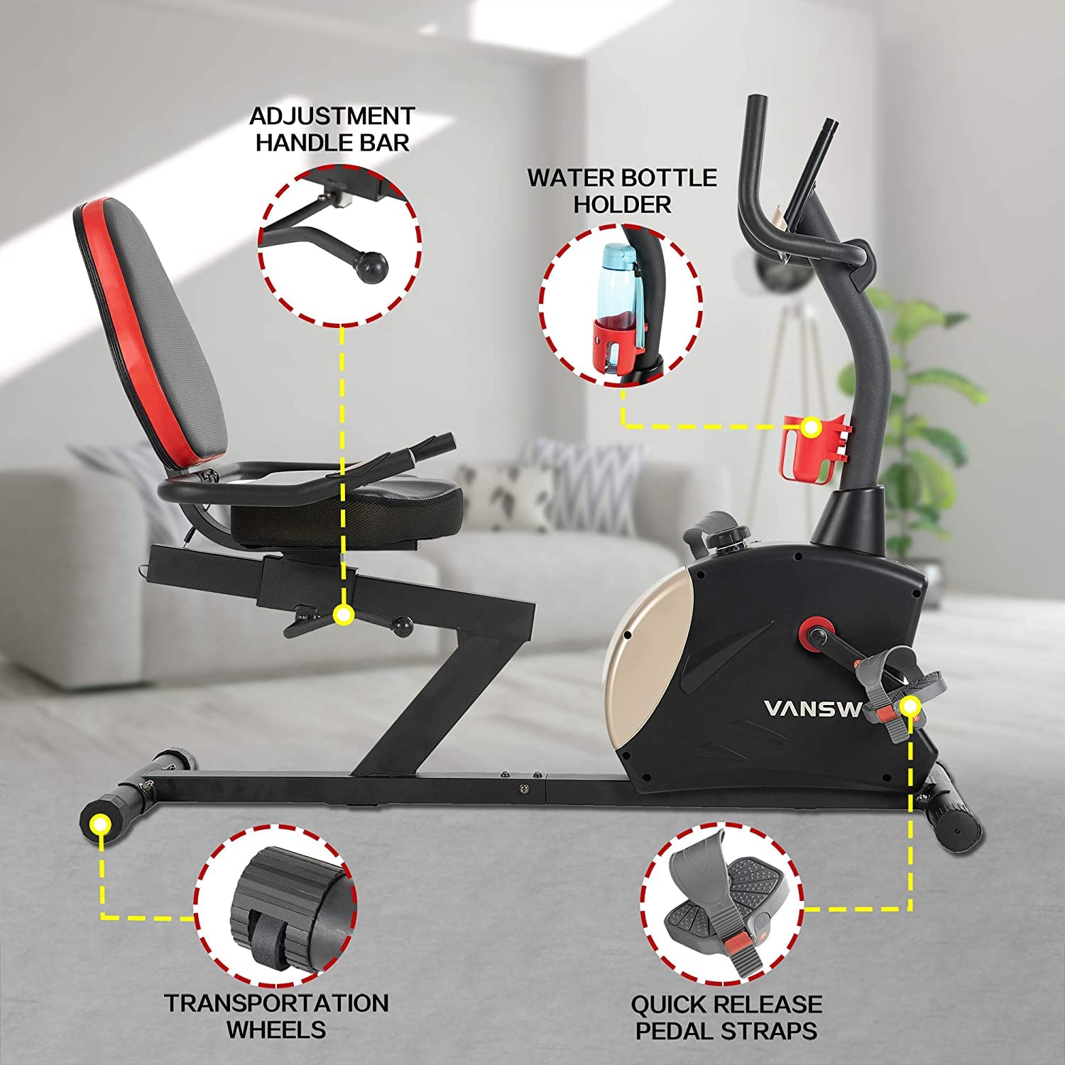 Vanswe Recumbent Exercise Bike For Adults Seniors - 400 Lbs Weight Capacity Recumbent Bikes For Home With Magnetic Resistance, B