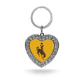 Rico Industries Ncaa Wyoming Cowboys Metal Rhinestone Heart Keychain 1.38 X 3-''