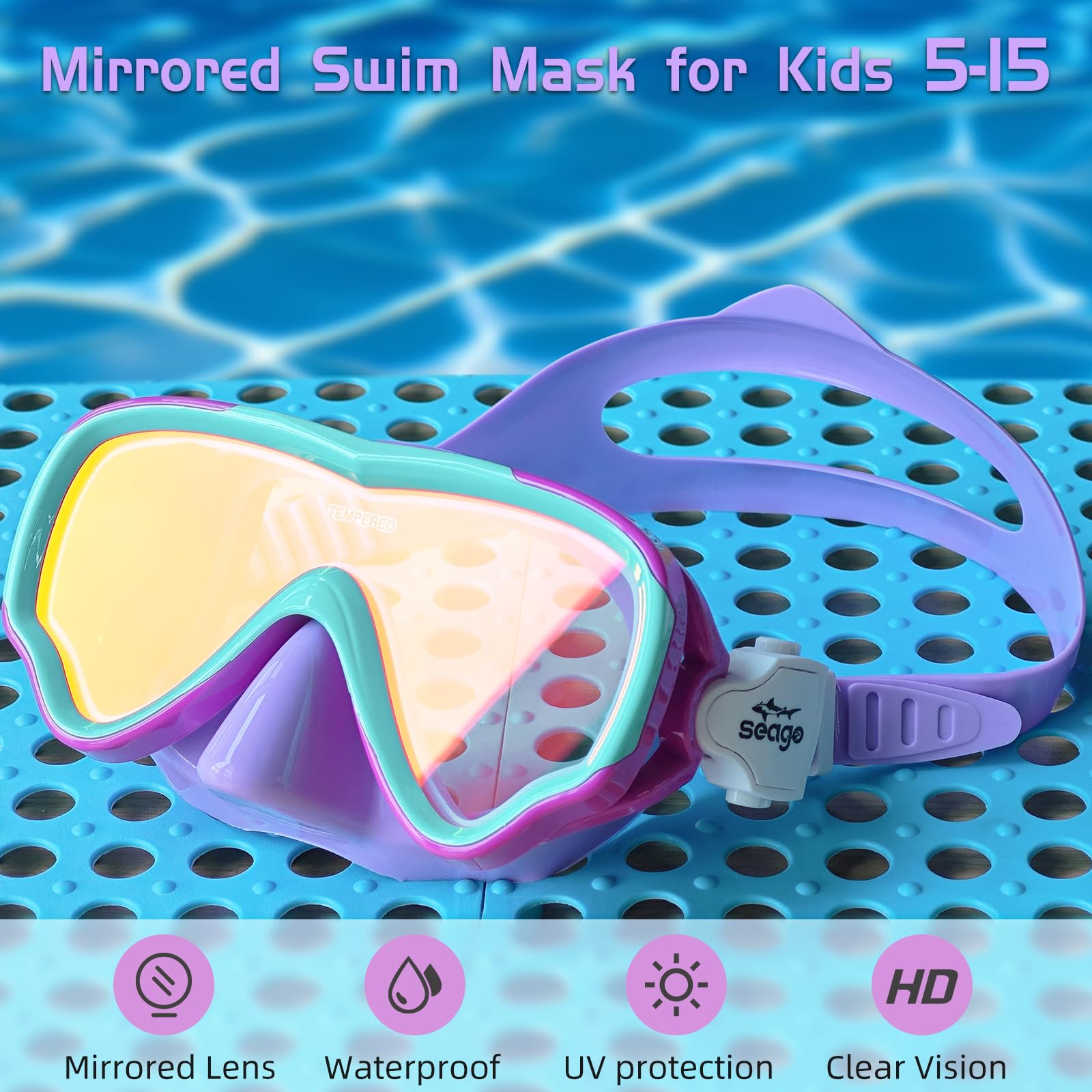 Seago Kids Swim Goggles for Kids 6-14 8-12 8-14 4-7, Swimming Goggles for Girls Boys Youth Anti-Fog 180 Clear Wide Vision No Lea