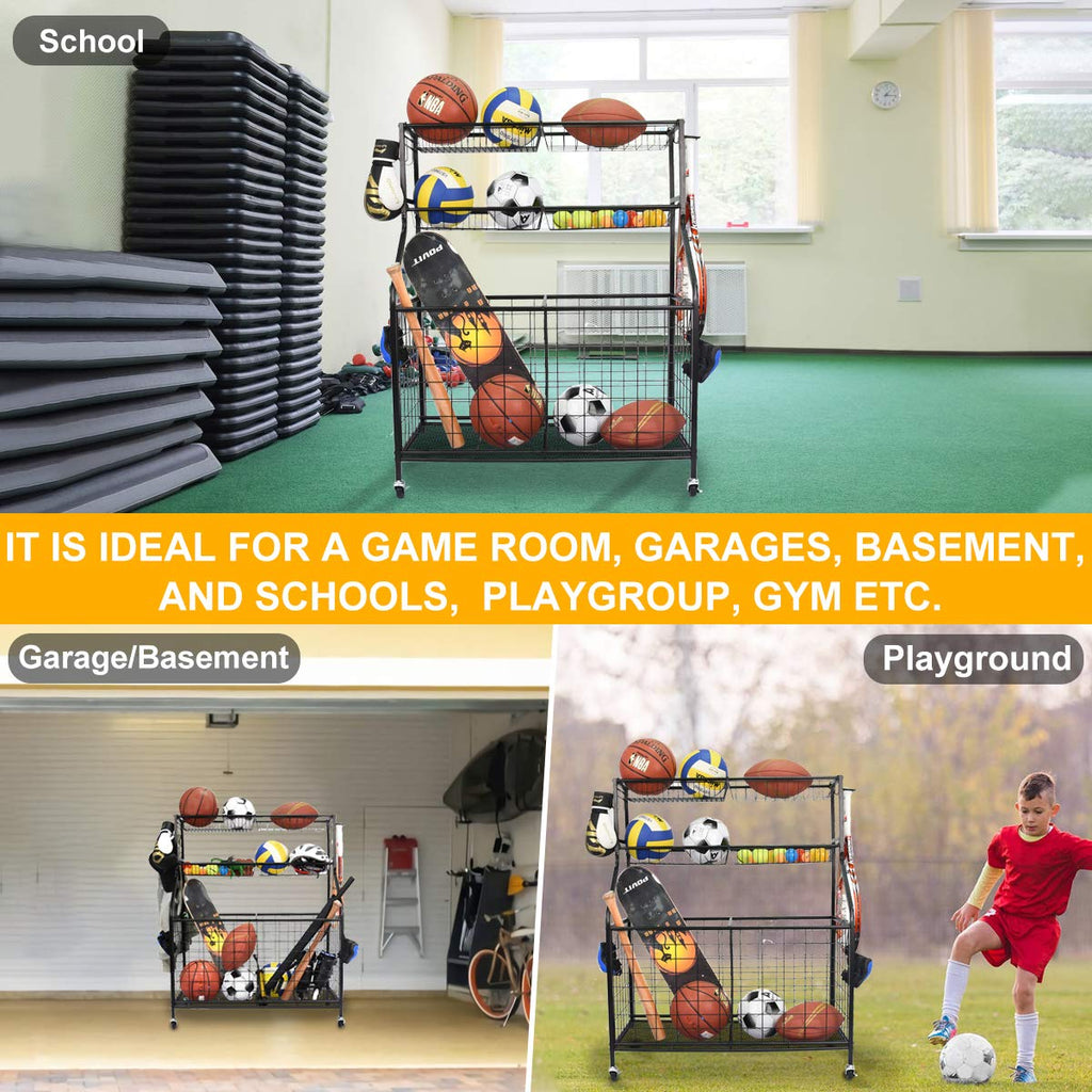 Kinghouse Garage Sports Equipment Organizer, Ball Storage Rack, Ball Storage Garage, Garage Organizer, Rolling Sports Ball Stora