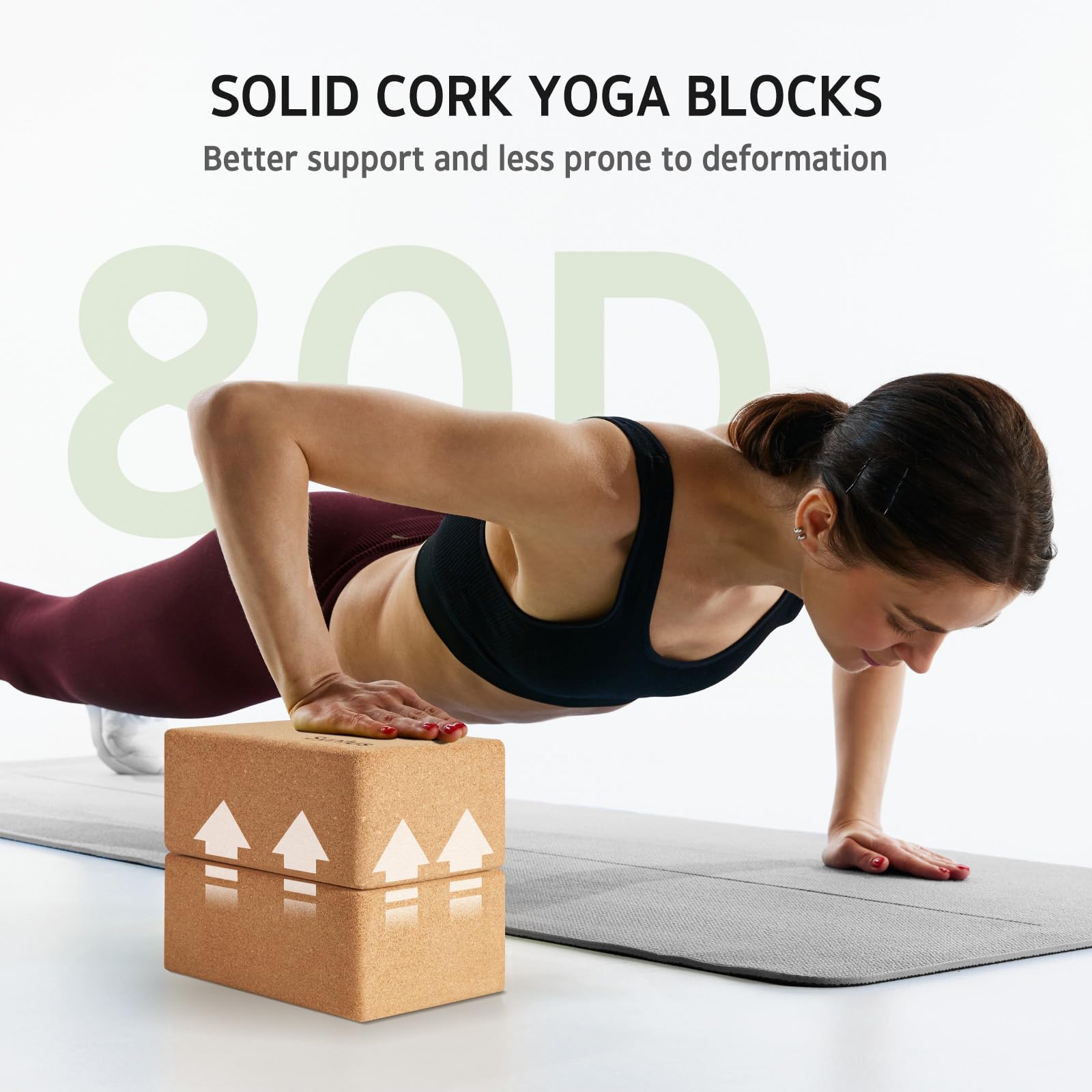 Syntus Cork Yoga Blocks And Yoga Strap Set, 2 Natural Cork Soft Non-Slip Yoga Blocks 9  6  4 Inches, 8Ft Metal D-Ring Strap For