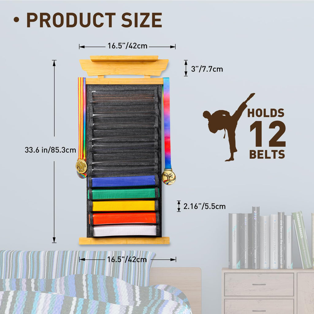 Tilhumt 12 Belts Karate Belt Display Rack With Photo Shelf, Felt Taekwondo Belt Display Holder Martial Arts Belt Display For Kid