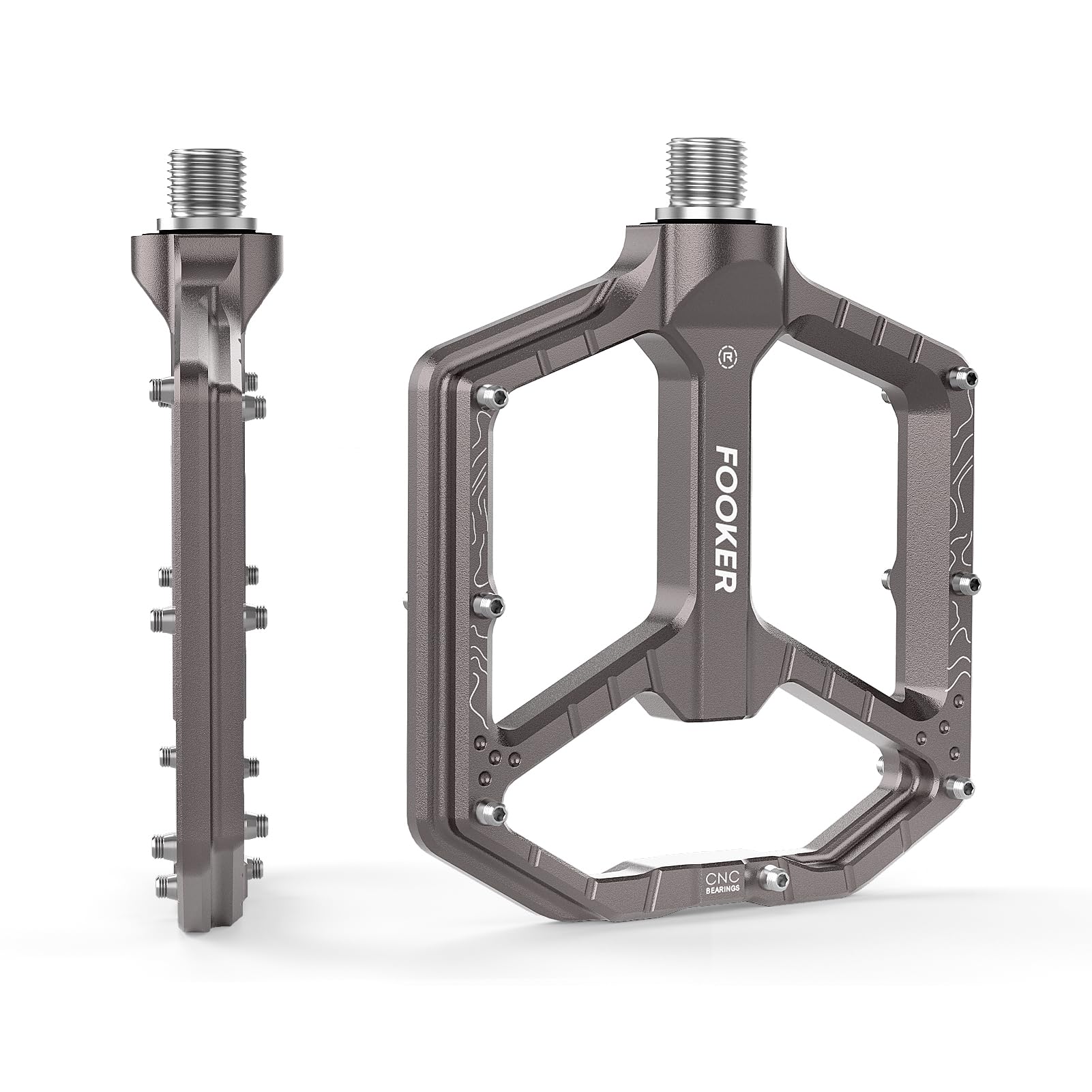 FOOKER Bike Pedals,Aluminum 9/16  Sealed Bearing Bicycle Pedals Lightweight Wide Flat Platform for Road Mountain BMX MTB Bike (T