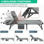 Camping Cot, Adjustable 4-Position Adults Reclining Folding Chaise With Pillow, Outdoor Portable Lounge Chair Sleeping Cots Bed,