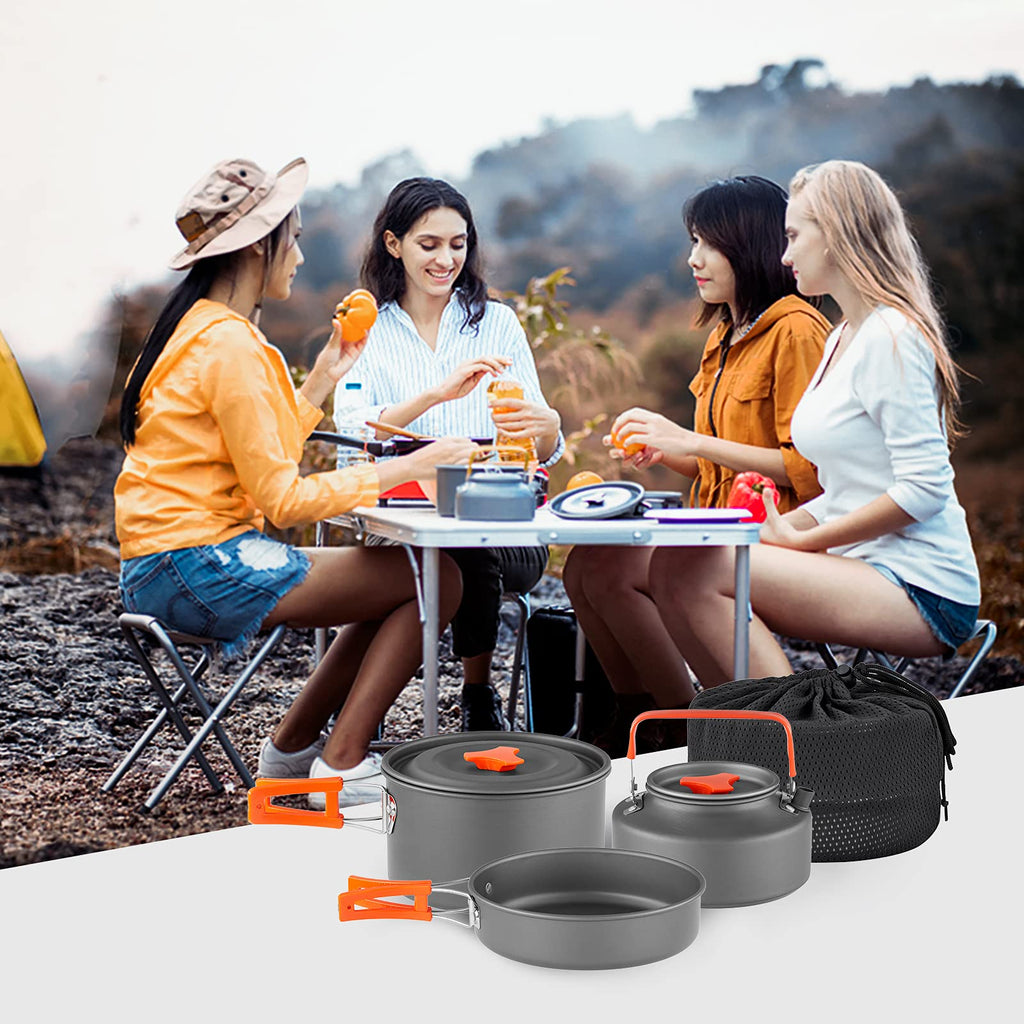 Yeto Camping Cookware Set Hard-Anodized Aluminum Foldable Backpacking Camping Pots And Frying Pans Cooking Camp Kitchen Camping