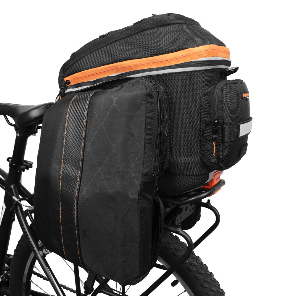 Ibera 2 in 1 PakRak Commuter Bicycle Trunk Bag with Expandable Panniers, Clip On Quick Release Design and Detachable Shoulder St