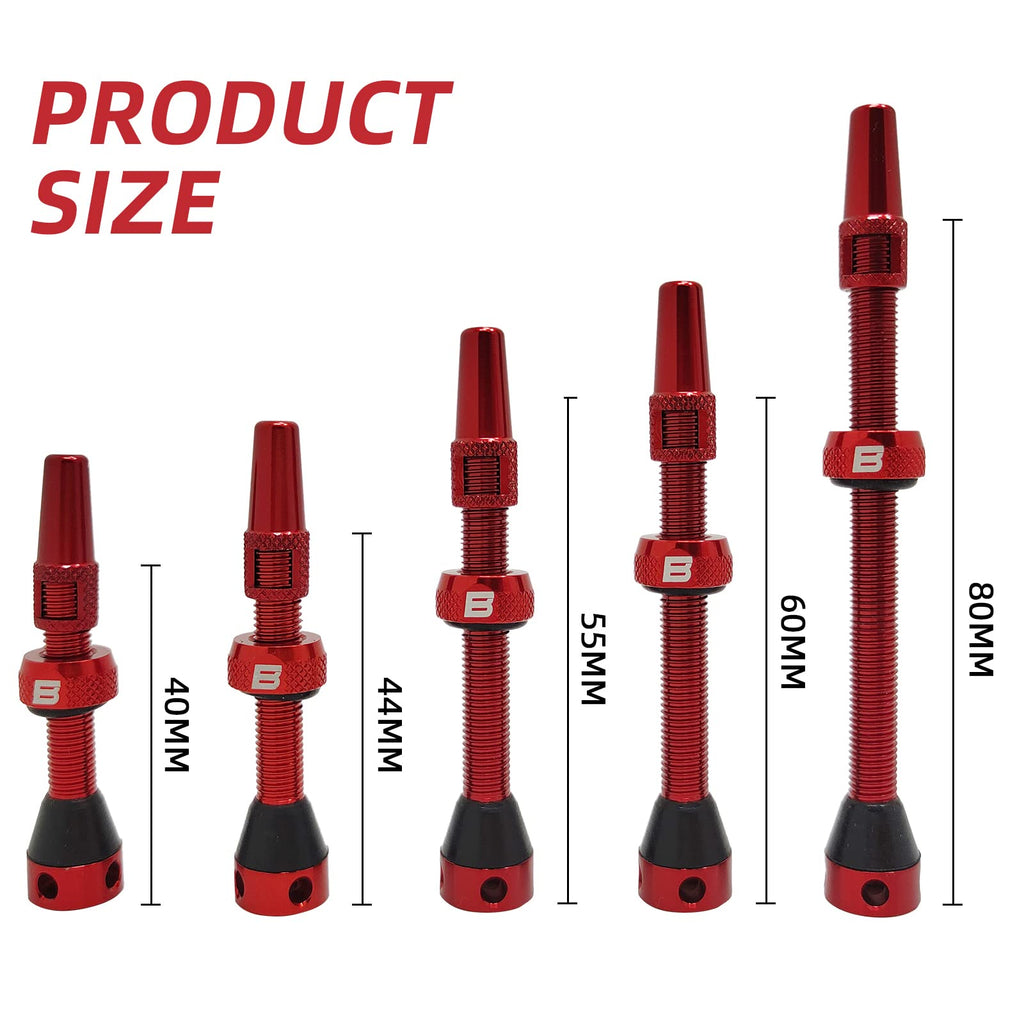 Bwshlf Red Tubeless Presta Valve Stem 40Mm  44Mm, Super Light Alloy Presta Valve Stem Kit With Valve Core Remover Tool And Valve