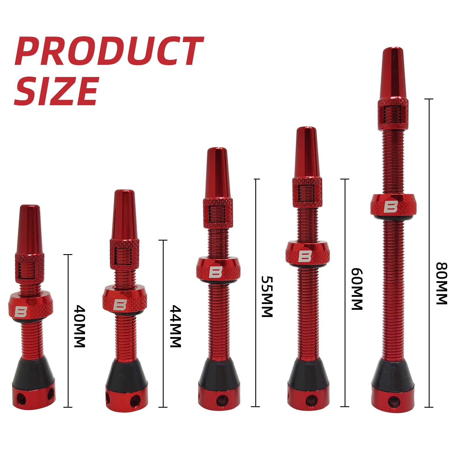 Bwshlf Red Tubeless Presta Valve Stem 40Mm  44Mm, Super Light Alloy Presta Valve Stem Kit With Valve Core Remover Tool And Valve