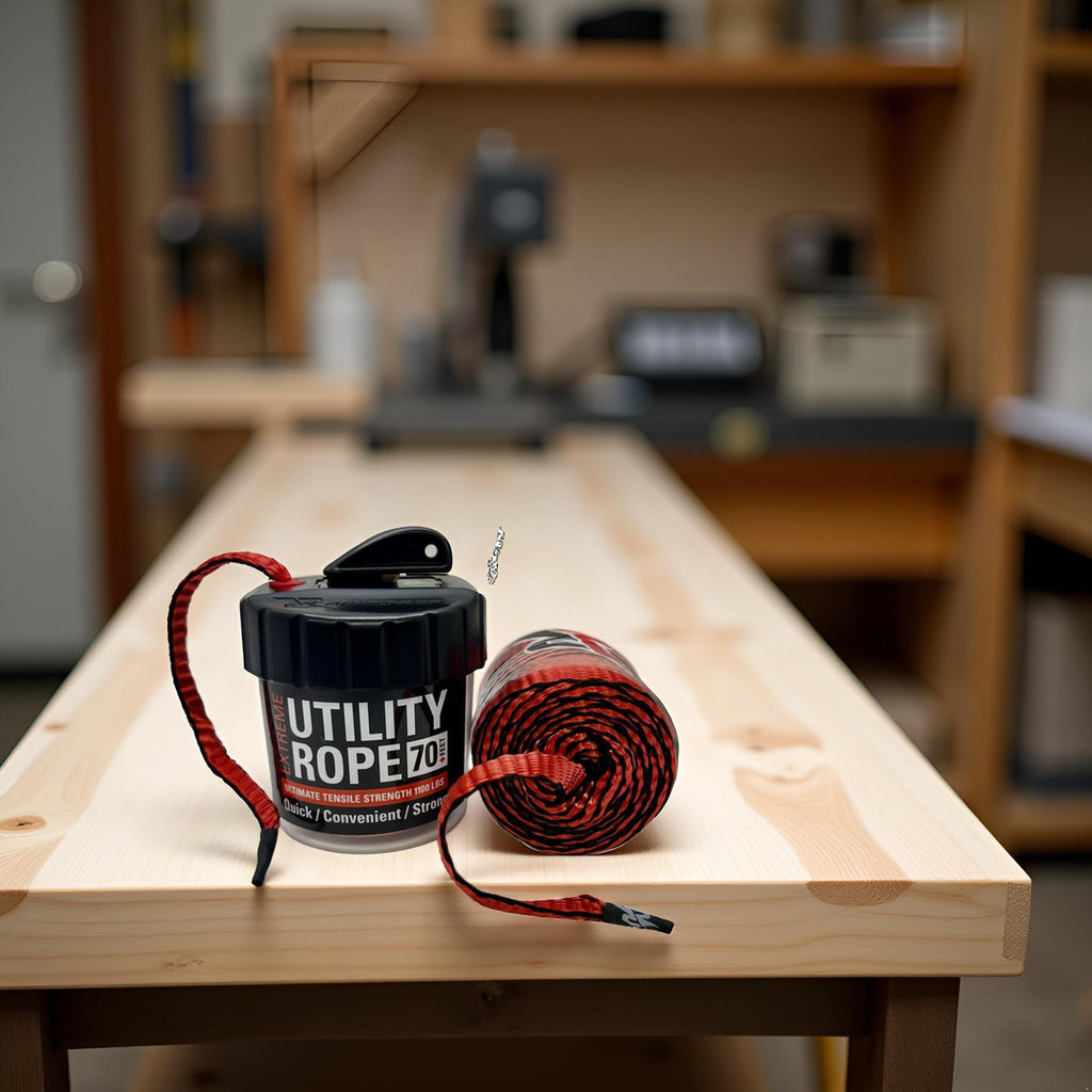 Rapid Rope Canister 70Ft Red Flat Tactical Paracord, Made In Usa, 1100Lb Tested Heavy Duty Poly Rope Test Cord, Non-Tangle Dispe