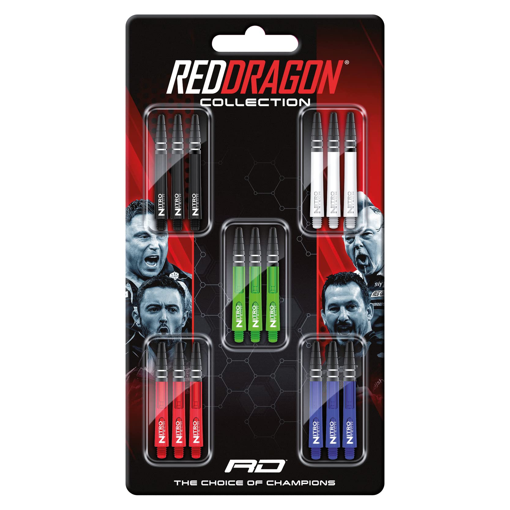 RED DRAGON Nitrotech Medium Dart Shafts - Flight Locking System for Secure Setup & Compact Control - Transparent Polymer, 42mm, 