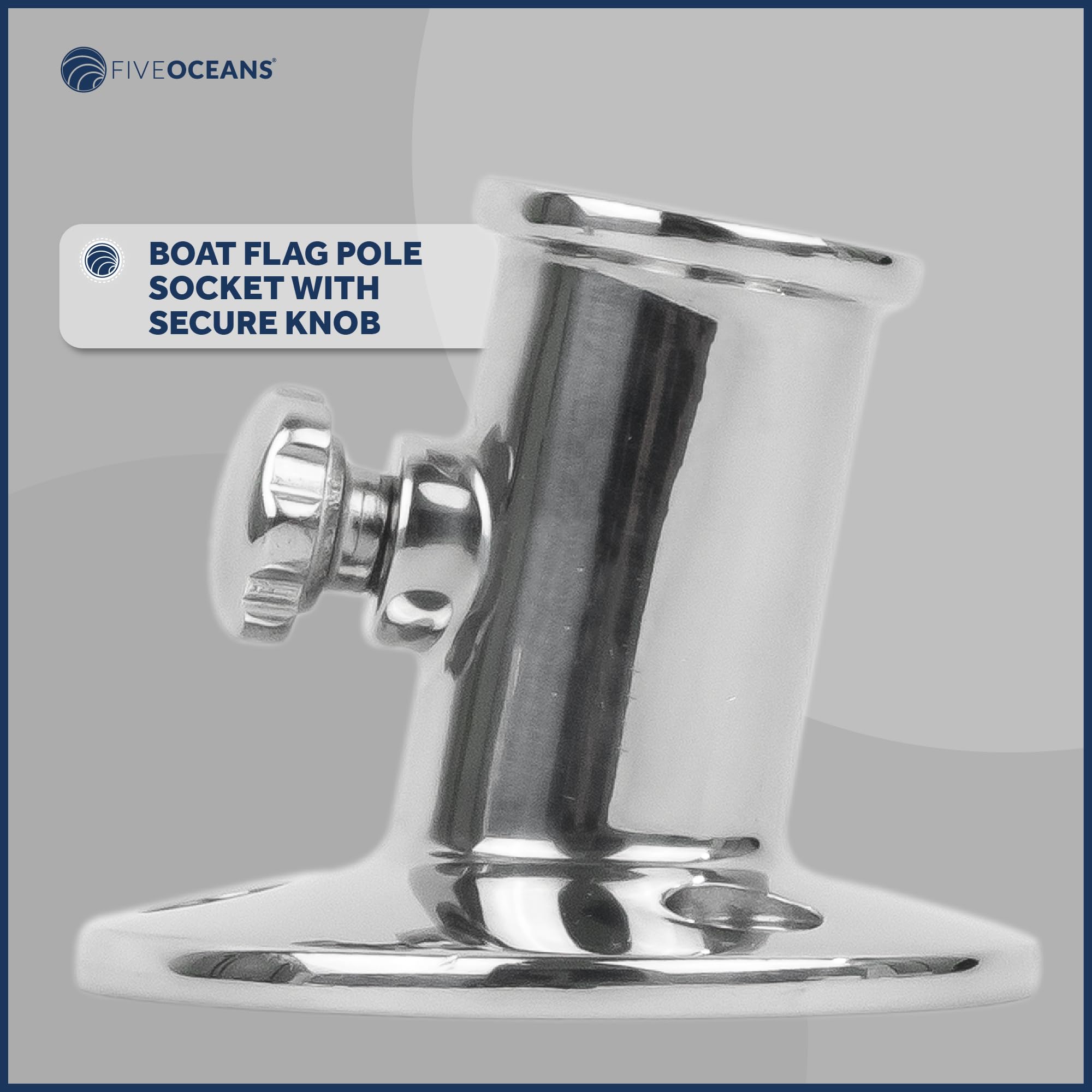 Five Oceans Boat Flag Pole Socket, Flag Pole Holder With Knob, Top Mount, Marine Grade Heavy Duty Stainless Steel, Fits 3/4 Inch