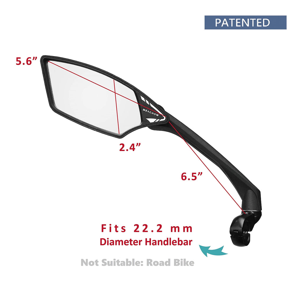 Meachow New Scratch Resistant Glass Lens,Handlebar Bike Mirror, Rotatable Safe Rearview Mirror, Bicycle Mirror, (Silver Left Sid