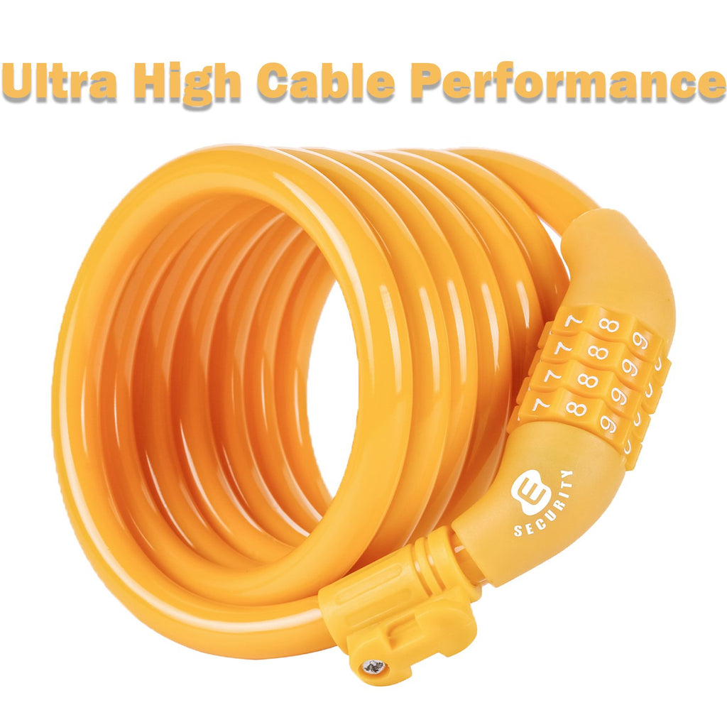 Etronic Security Bike Lock Self Coiling Resettable Combination Lock Bike Cable Lock, 6-Feet X 3/8-Inch - Yellow