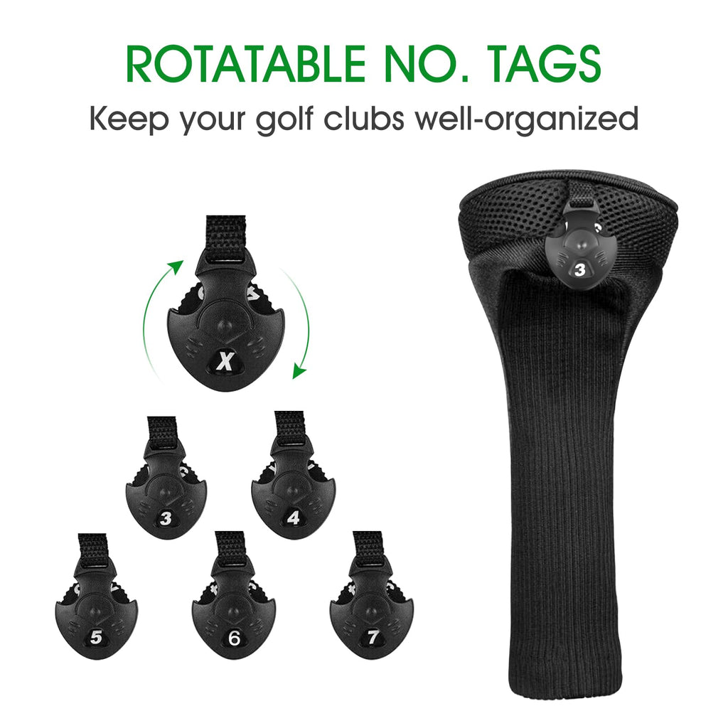 Golf Club Head Covers For Fairway Woods Driver Hybrids 3 Pieces Long Neck Mesh Sports Fan Golf Club Headcovers Set With Intercha