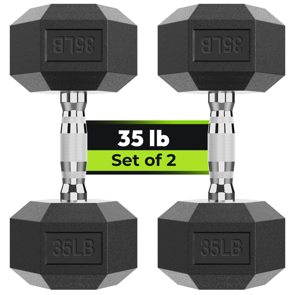 Hex Dumbbell Rubber Encased Dumbbell Strength Training Hex Dumbbell, Hand Weight For Workout & Exercise/Pair Of 35Lb