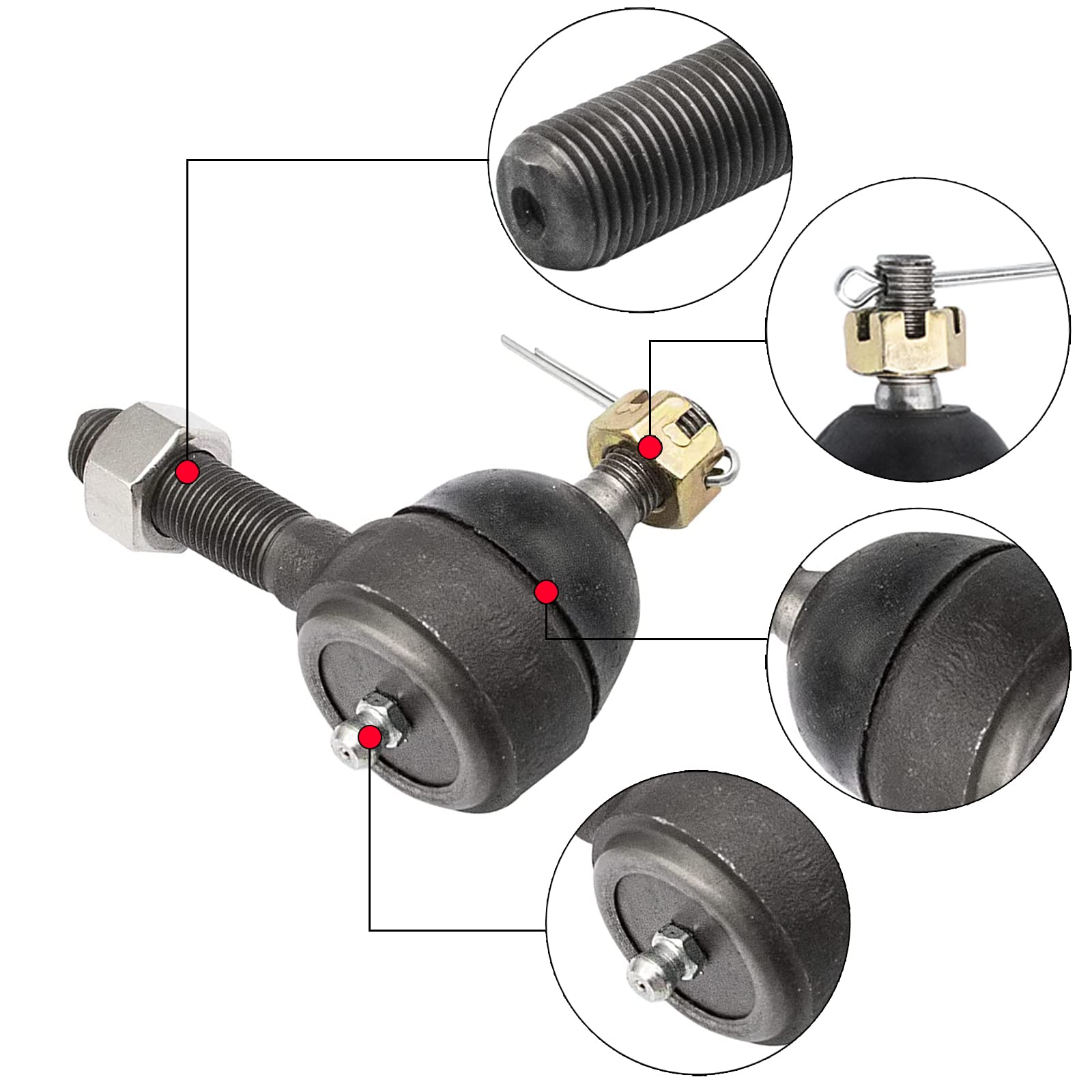 Ball Joint Kit,Set Of (3) Tie Rod End With Grease Fitting Fits For Club Car Ds Golf Carts (1976-2008)