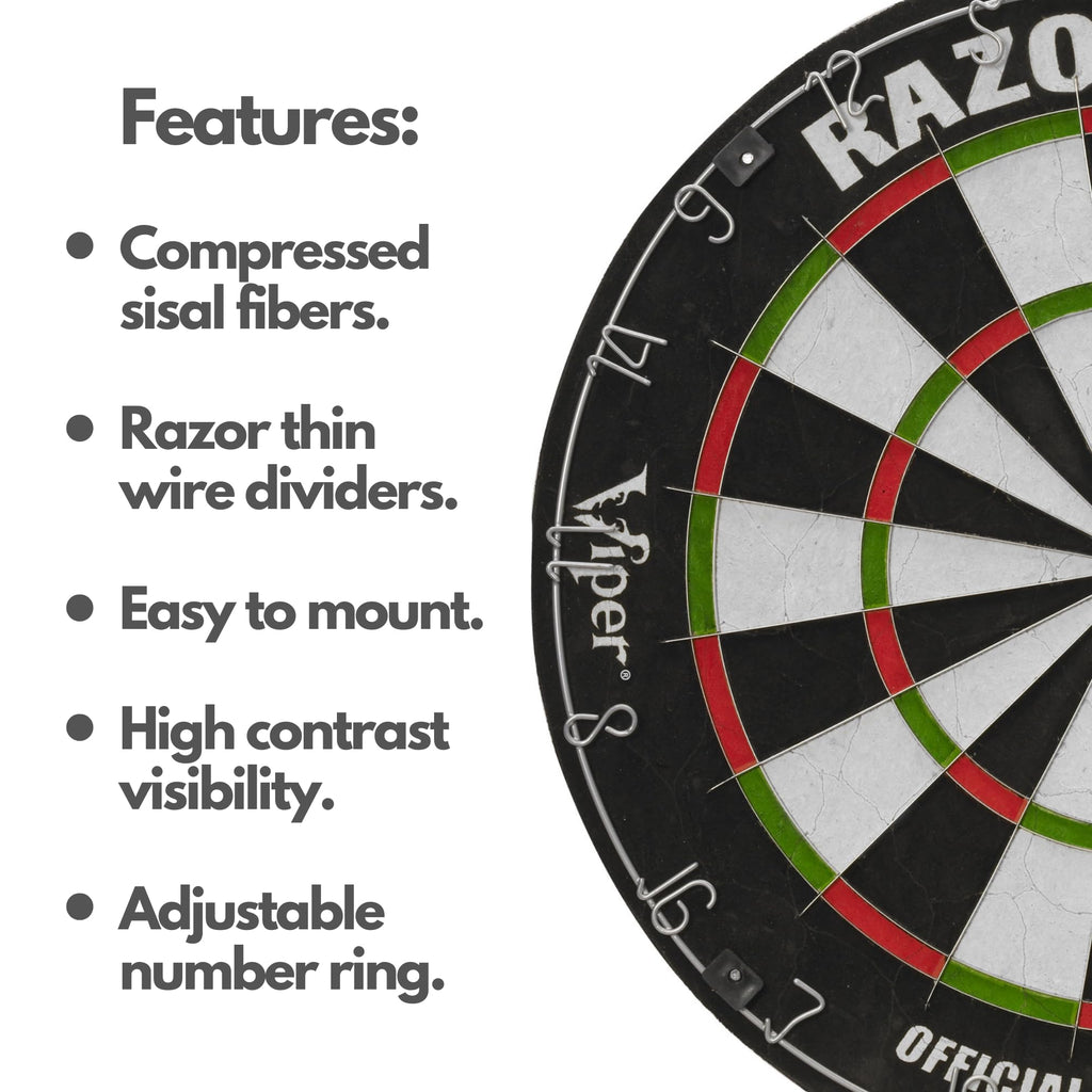 Viper Razorback Wdf Accredited, Official Competition Bristle Steel Tip Dartboard Set W/ Staple-Free Razor Thin Spider Wire Self-