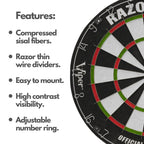 Viper Razorback Wdf Accredited, Official Competition Bristle Steel Tip Dartboard Set W/ Staple-Free Razor Thin Spider Wire Self-