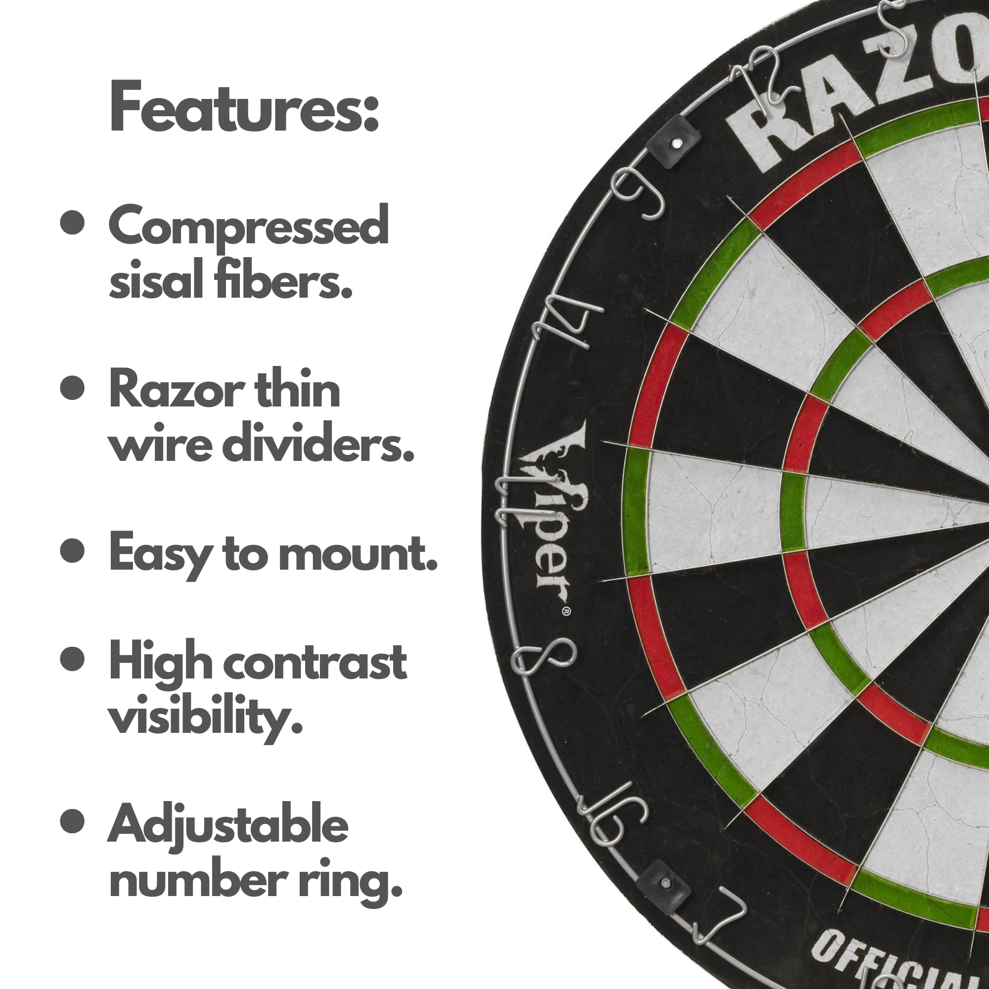 Viper Razorback Wdf Accredited, Official Competition Bristle Steel Tip Dartboard Set W/ Staple-Free Razor Thin Spider Wire Self-