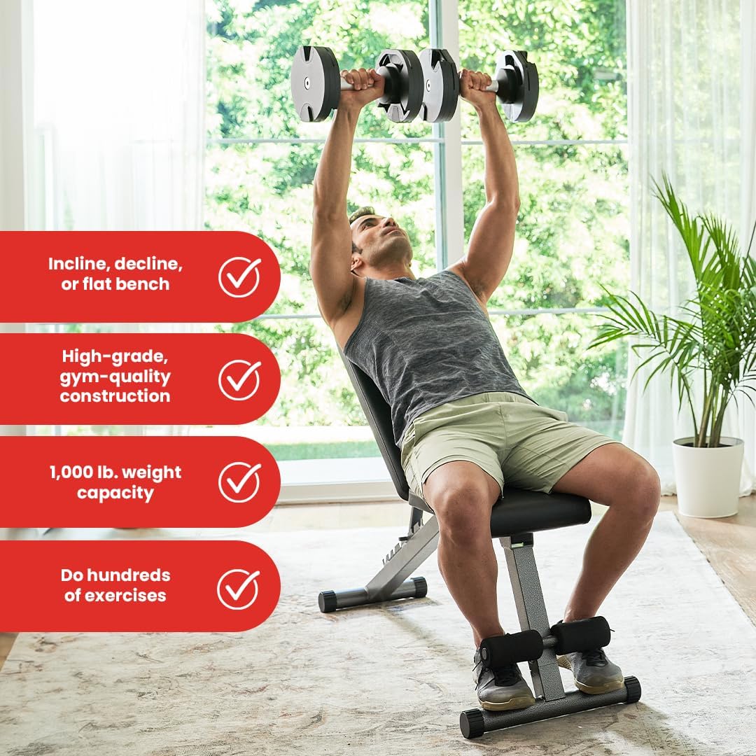 Finer Form 5-In-1 Weight Bench, Adjustable & Foldable For Bench Press, Strength Training And Full Body Workout. Perfect For Dumb